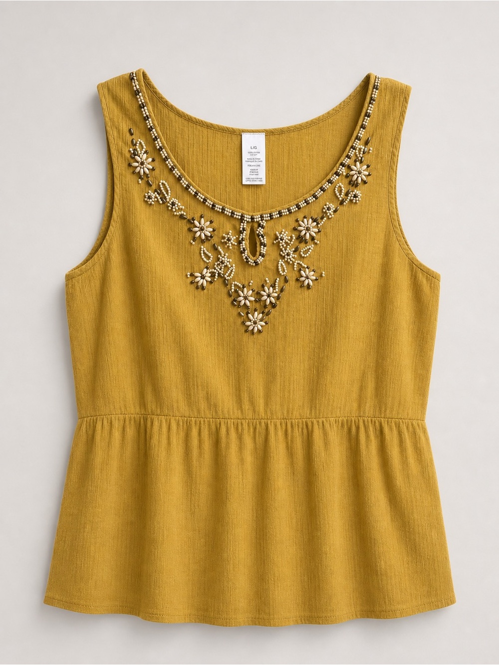 Embellished Sleeveless Peplum Top - Mustard Yellow